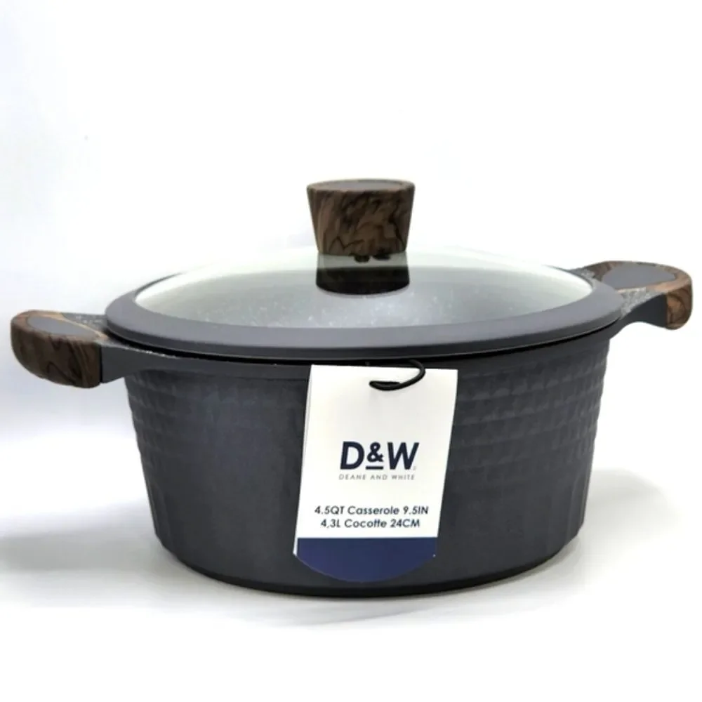 D&W Premium Cookware 9.5in Stock Pot‎ Casserole with Lid Nonstick 4.5QT Charcoal